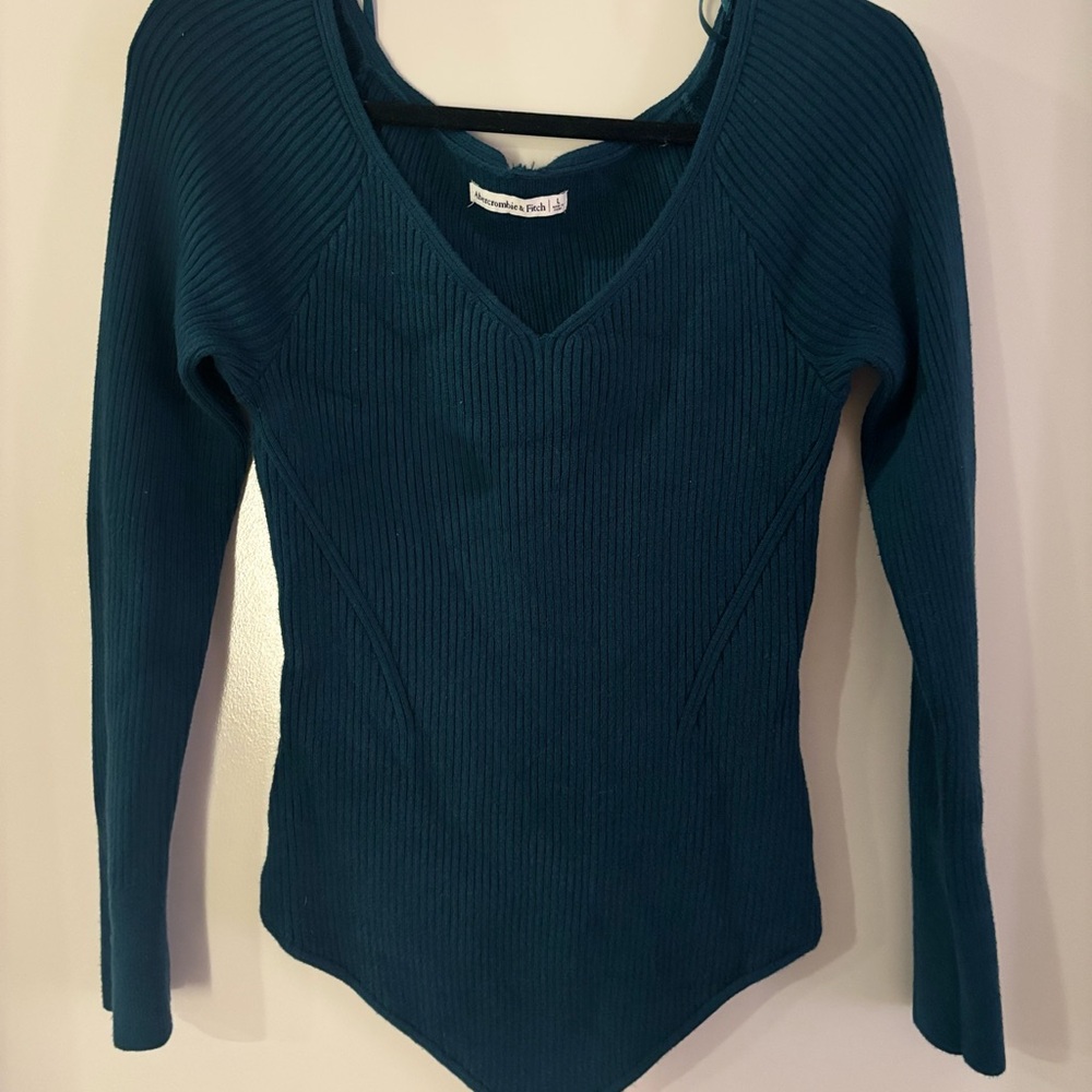 Free People Teal Ribbed Knit Sweater